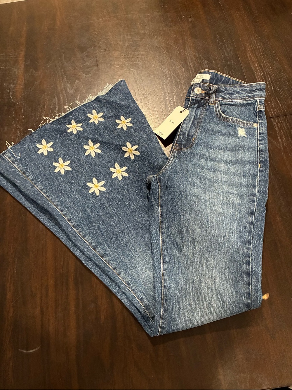 Forever 21 Blue Daisy Embroidered Flare Jeans